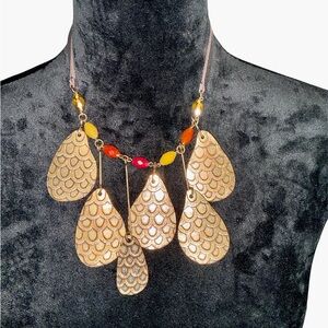 Lucky Brand Hammered Gold Statement Collar Necklace With Teardrop Pendants